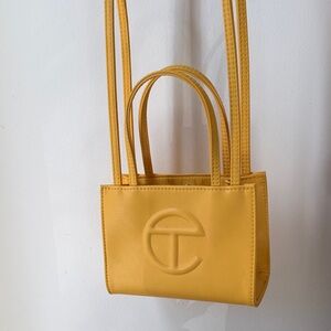 Telfar Small Shopping Bag Yellow Leather Mini Crossbody Tote - Embossed Logo